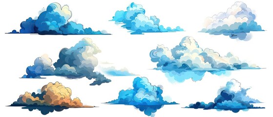 blue clouds illustrations on a white background