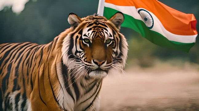 Patriotic Bengal Roar. Tiger with Indian Flag