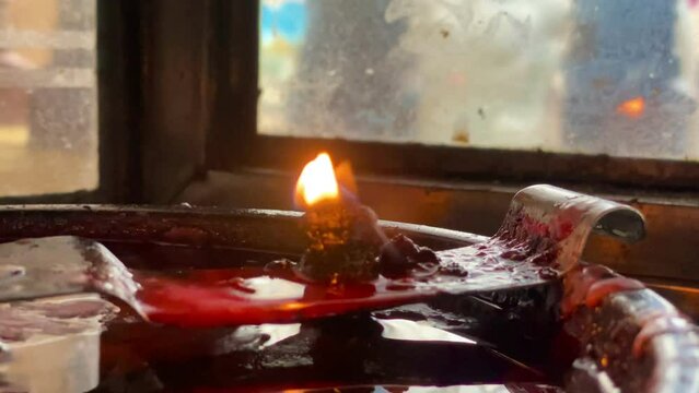 Flames under candlelight for worshiping sacred objects according to beliefs and culture in each country Region or religion, Flames under candlelight for worshiping gods, burning candle on background
