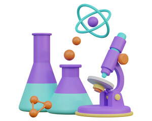 laboratory equipment education scientists Chemical Molecular research 3D element  isolate object on Transparent Background