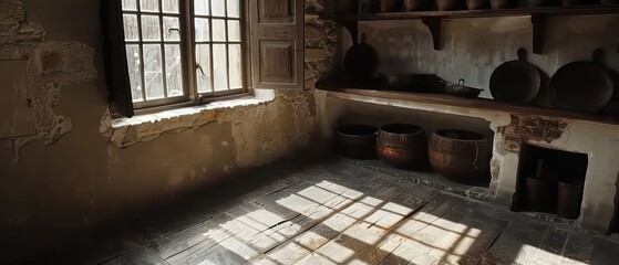 Architectural kitchen with furniture in Medieval Fortress