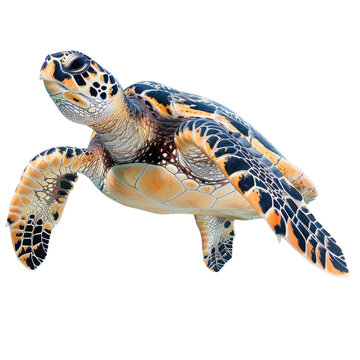 Beautiful close-up of a sea turtle swimming gracefully in clear blue tropical waters. Vibrant colors and detailed shell patterns., transparent background