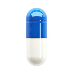 Obraz premium Close-up of a blue and white capsule pill isolated on a white background, perfect for medical and pharmaceutical uses., transparent background