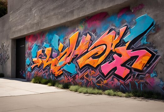 Graffiti "Dynamo" on textured micro-cement wall, vibrant colors, shadows, urban environment, dynamic composition, high-resolution street photography.