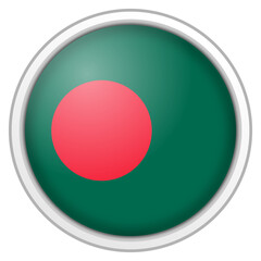 Bangladesh circle glossy 3d flag. country flag button.