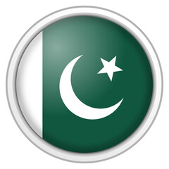 Pakistan circle glossy 3d flag. country flag button.