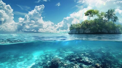 Fototapeta premium A beautiful island with a blue ocean in the background