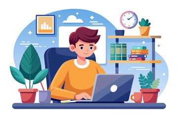 cartoon office worker with laptop