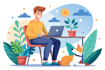 cartoon office worker with laptop