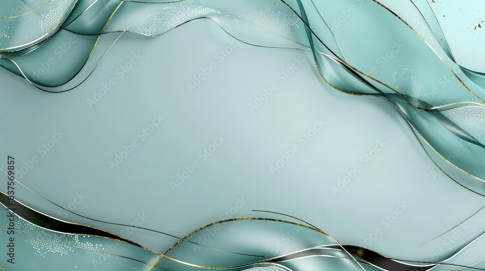Aufkleber a delicate aqua background with a shiny golden and black frame border, adding a cool and refreshing 
