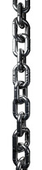 Naklejka premium Close-up of a shiny metallic chain link against a white background, showcasing the strength and durability of metal connections in industrial use., transparent background