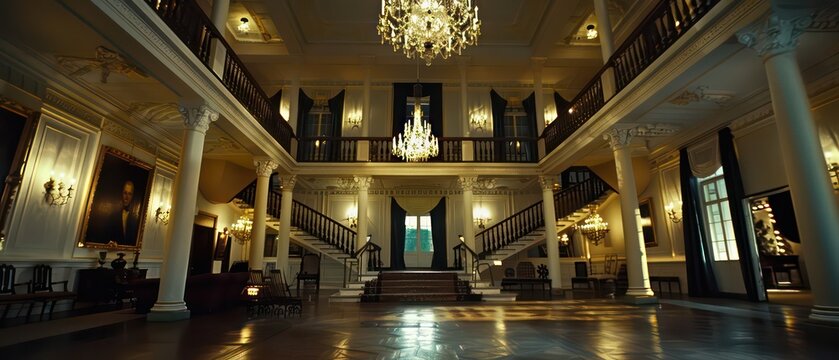 Interior of a grand old mansion hallway room - Powered by Adobe