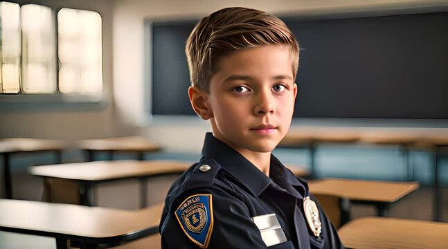 Young Policeman. School Classroom Portrait