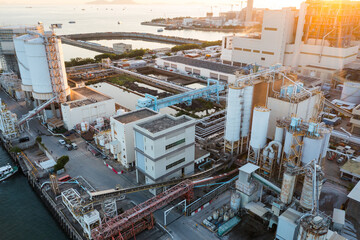 Top view of a coal fired power station in Lamma island of Hong Kong city