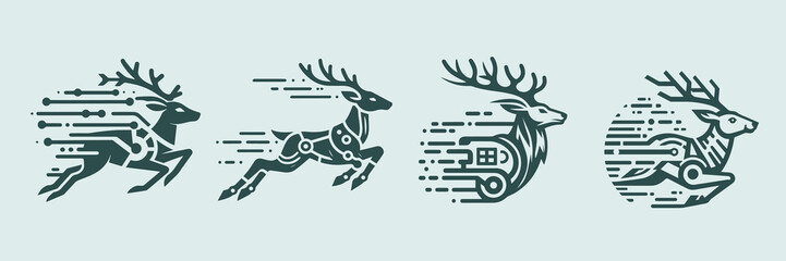 set design of robot deer running fast, futuristic, different designs