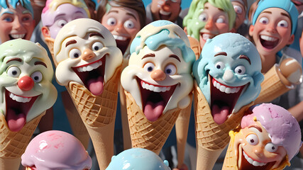 Generate a 3D image of one vanilla ice cream cone