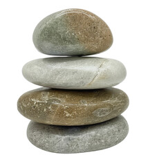 Fototapeta premium Stacked smooth stones on white background. Balance and zen concept. Perfect for meditation, relaxation, spa, or harmony themes., transparent background