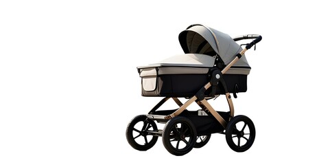 Fototapeta premium modern set collection of baby stroller pushchair carriage on wheels for babies or children newborn essential care gear in different stylish designs, cutout on isolated transparent png background.