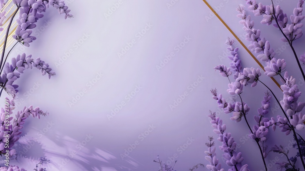 Poster a dreamy lavender background with a glossy golden and black frame border, adding a touch of elegance