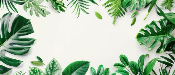 tropical foliage leaves vines on white background