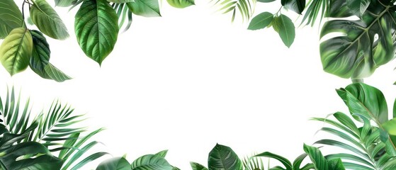 tropical foliage leaves vines on white background