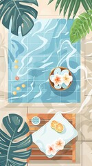 Spa treatment flat design top view relaxation theme water color Tetradic color scheme