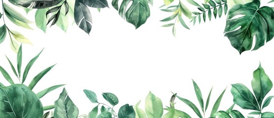 tropical foliage leaves vines on white background