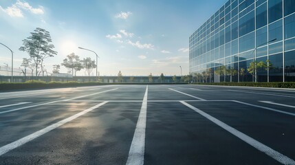 parking lot in front of modern business center building