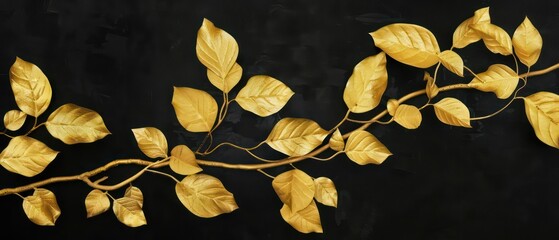 golden leaves, special effects, pure black background