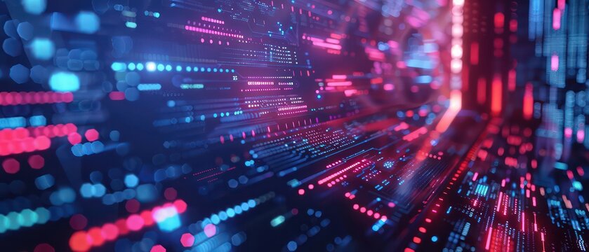 futuristic tech data security scene with neon lights and holographic displays, featuring an advanced gaming setup