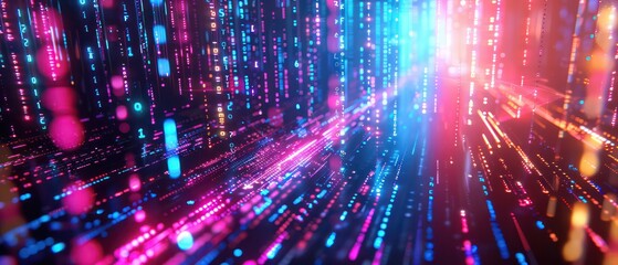 futuristic tech data security scene with neon lights and holographic displays, featuring an advanced gaming setup