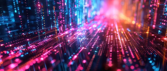 futuristic tech data security scene with neon lights and holographic displays, featuring an advanced gaming setup
