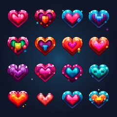 A collection of colorful hearts with different shapes and sizes