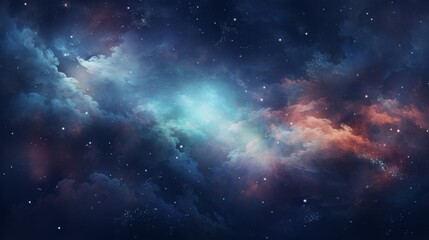 A beautiful, colorful space scene with a large cloud of blue and red