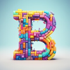 The letter B is made up of many different colored blocks
