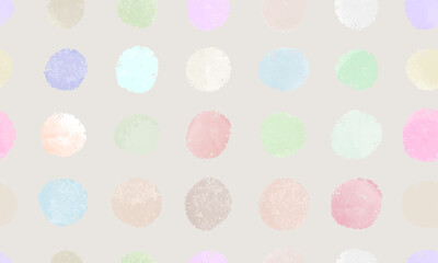 Seamless pattern with hand drawn colorful circle on gray background. Sketch doodle dots. Wallpaper, textile, wrapping paper abstract simple design template. Vector illustration