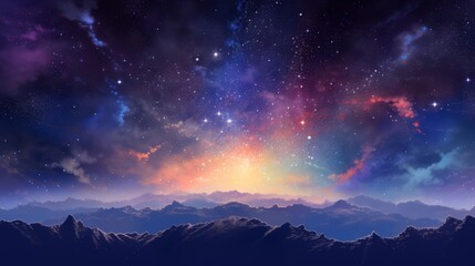 Naklejka premium A beautiful night sky with a mountain range in the background