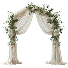 Elegant wedding arch decorated with white flowers and green foliage on white background, perfect for ceremonies and events. transparent backgrounds