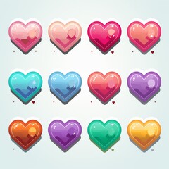 A set of colorful hearts with different shades of pink and blue