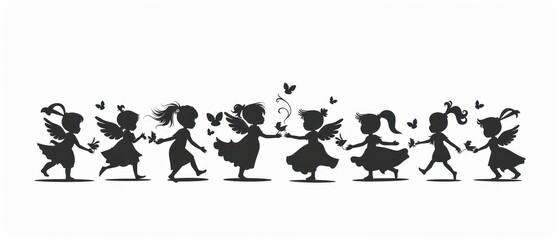 Naklejka premium angels silhouette black and white