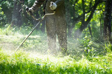 Lawn mover on green grass. Machine for cutting lawns.