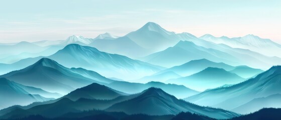 blue mountains abstract digital seamless pattern nostalgic landscapes