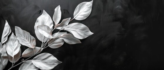 white leaves, special effects, pure black background
