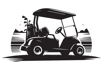 Fototapeta premium Golf cart vector silhouette in black on a white background.