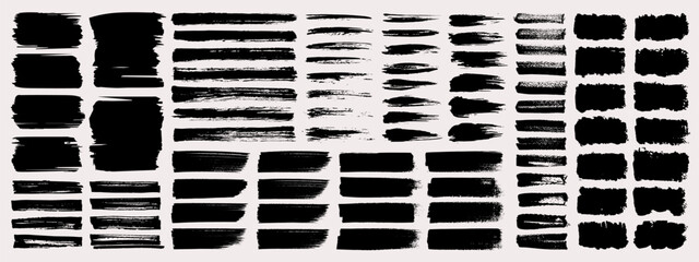 Collection of vector paint brush stroke, ink splatter, grunge line and artistic design elements. Dirty overlay, watercolor splash, black silhouette and torn paper set. Social media business banner art