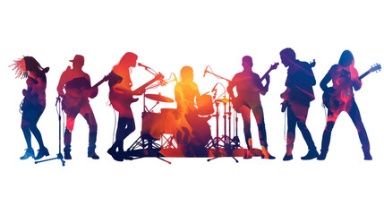 silhouette of a music group or band playing a concert on stage