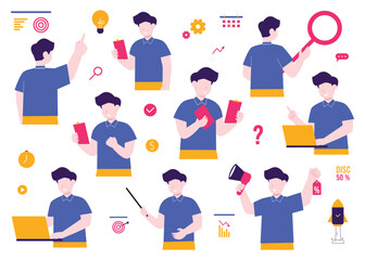 Business Characther Design Vector Illustration, Business Characters Vector Set of Male Office Worker, business element for design