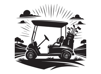 Golf cart vector silhouette in black on a white background.
