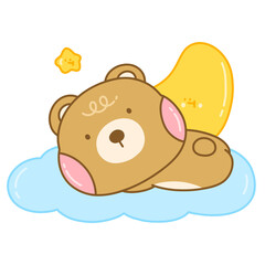 Fototapeta premium Baby bear sleeping on the cloud