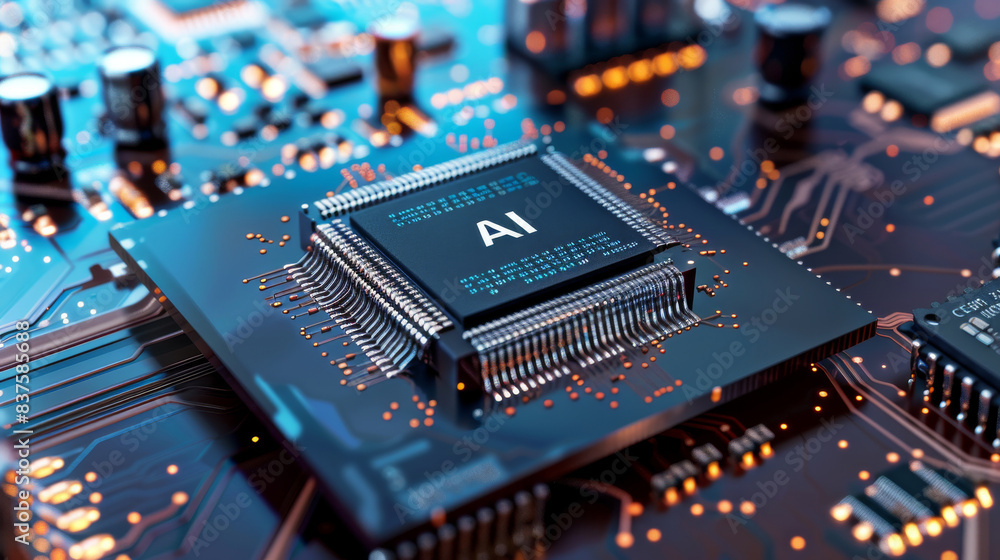 Aufkleber computer chip digital circuit with the letters ai on it, artificial intelligence technology and inno